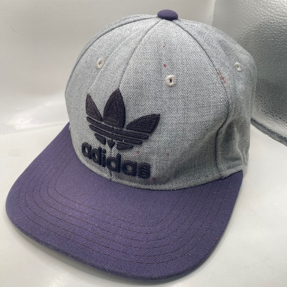 Adidas Originals Trefoil Snapback Hat Men OSFM Grey Purple Wool Blend Flat Brim